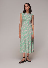 Cut Out Leaf Print Midi Dress