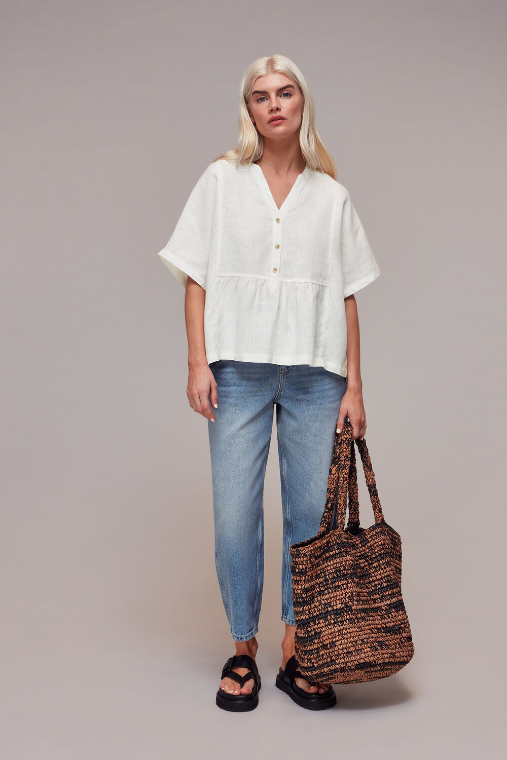 Petite Hannah Linen Peplum Blouse