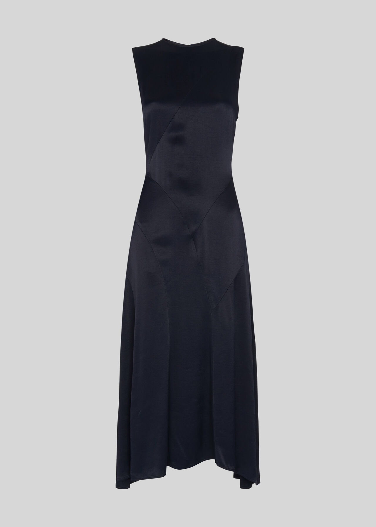 Satin Panelled Midi Dress Navy