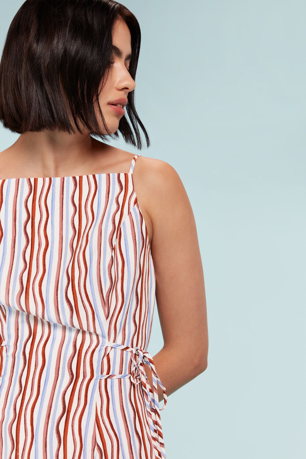 Multicolour Wiggle Stripe Tie Detail Dress