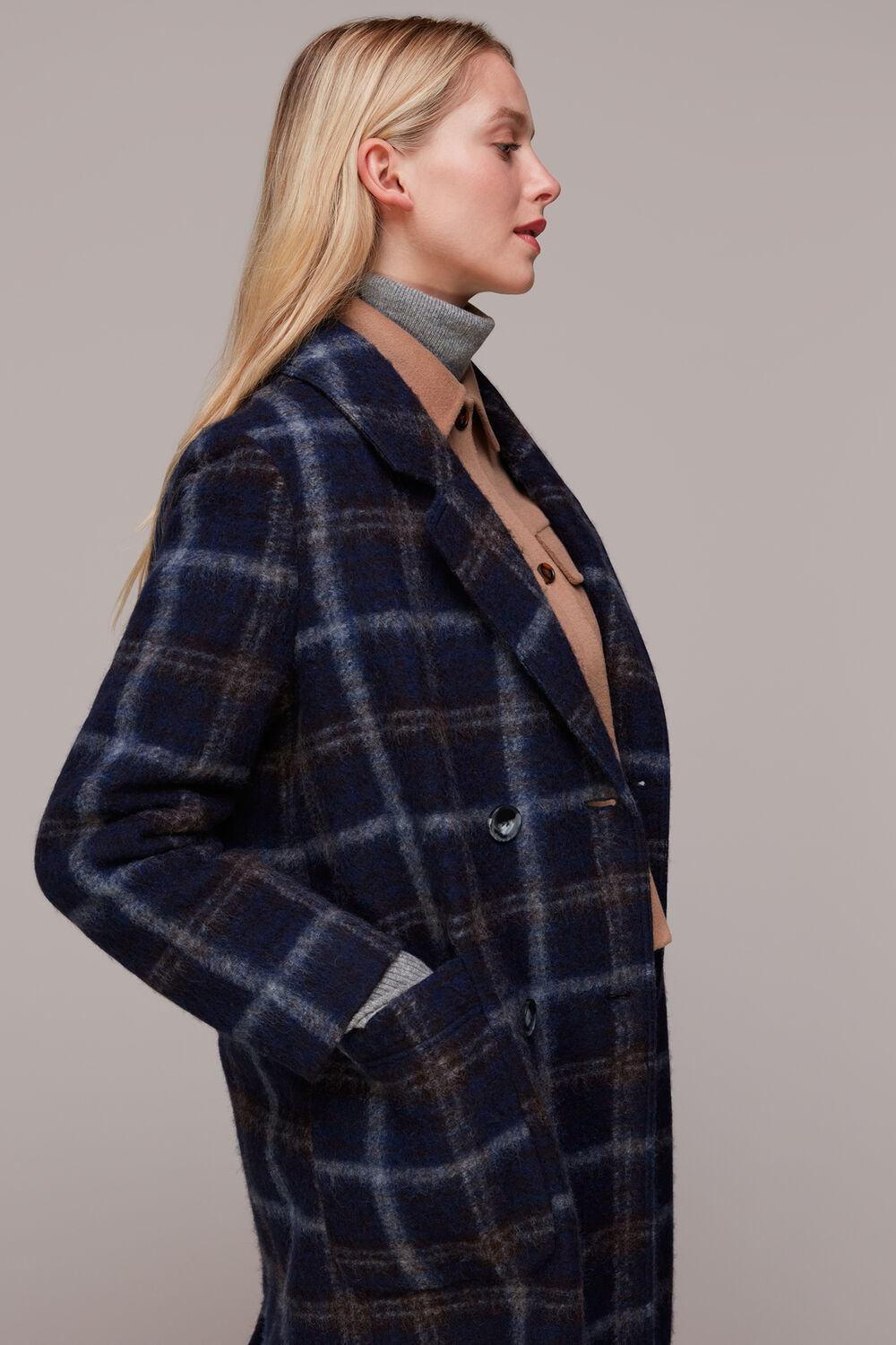 Wool Double Breast Check Coat