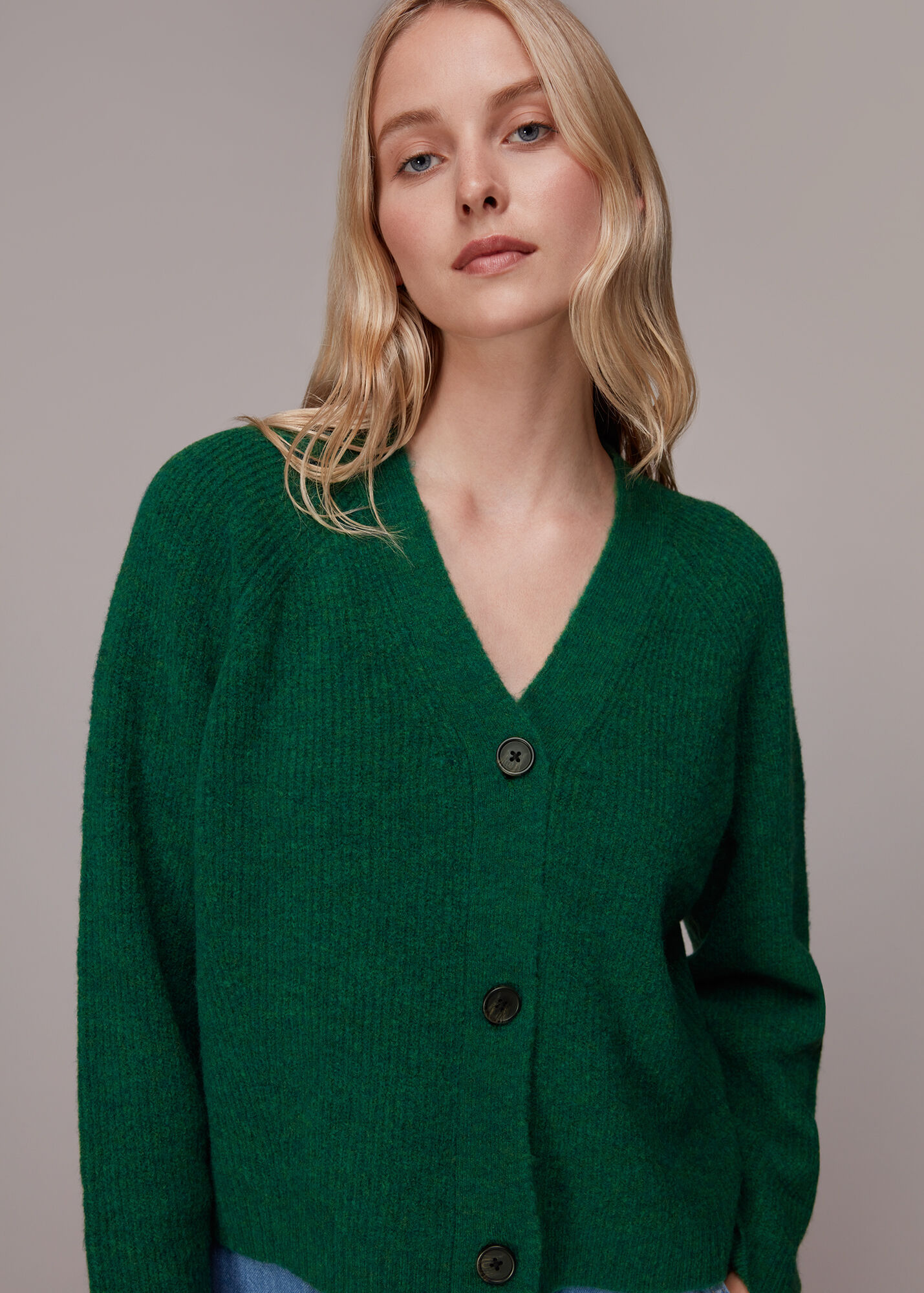 Green Skye Ribbed Cardigan WHISTLES