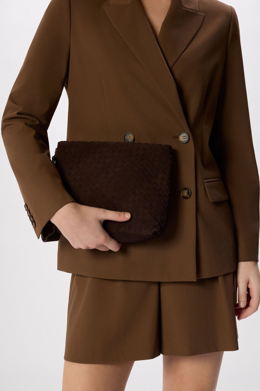 Chocolate Avah Woven Suede Zip Clutch
