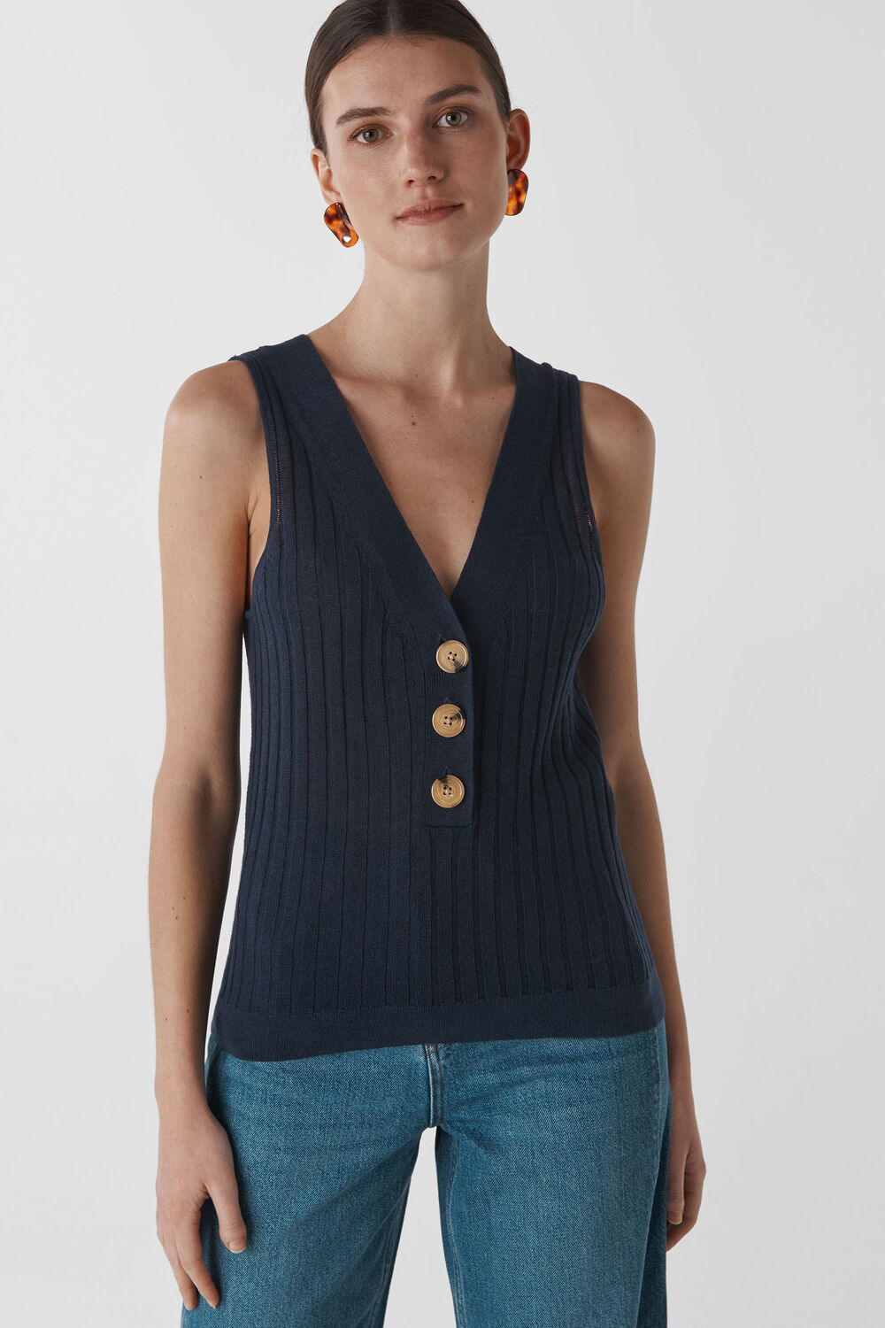 Button Detail Vest Knit Navy
