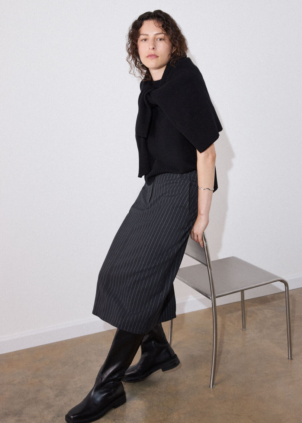 Stripe Detachable Lace Skirt