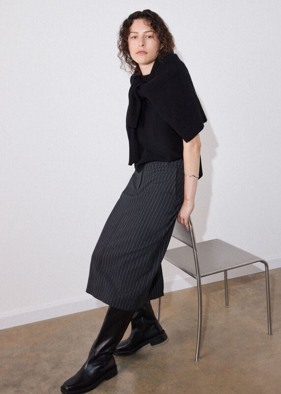 Grey Stripe Detachable Lace Skirt
