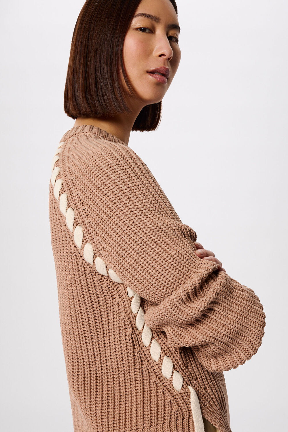 Taupe Lacing detail Crew Jumper