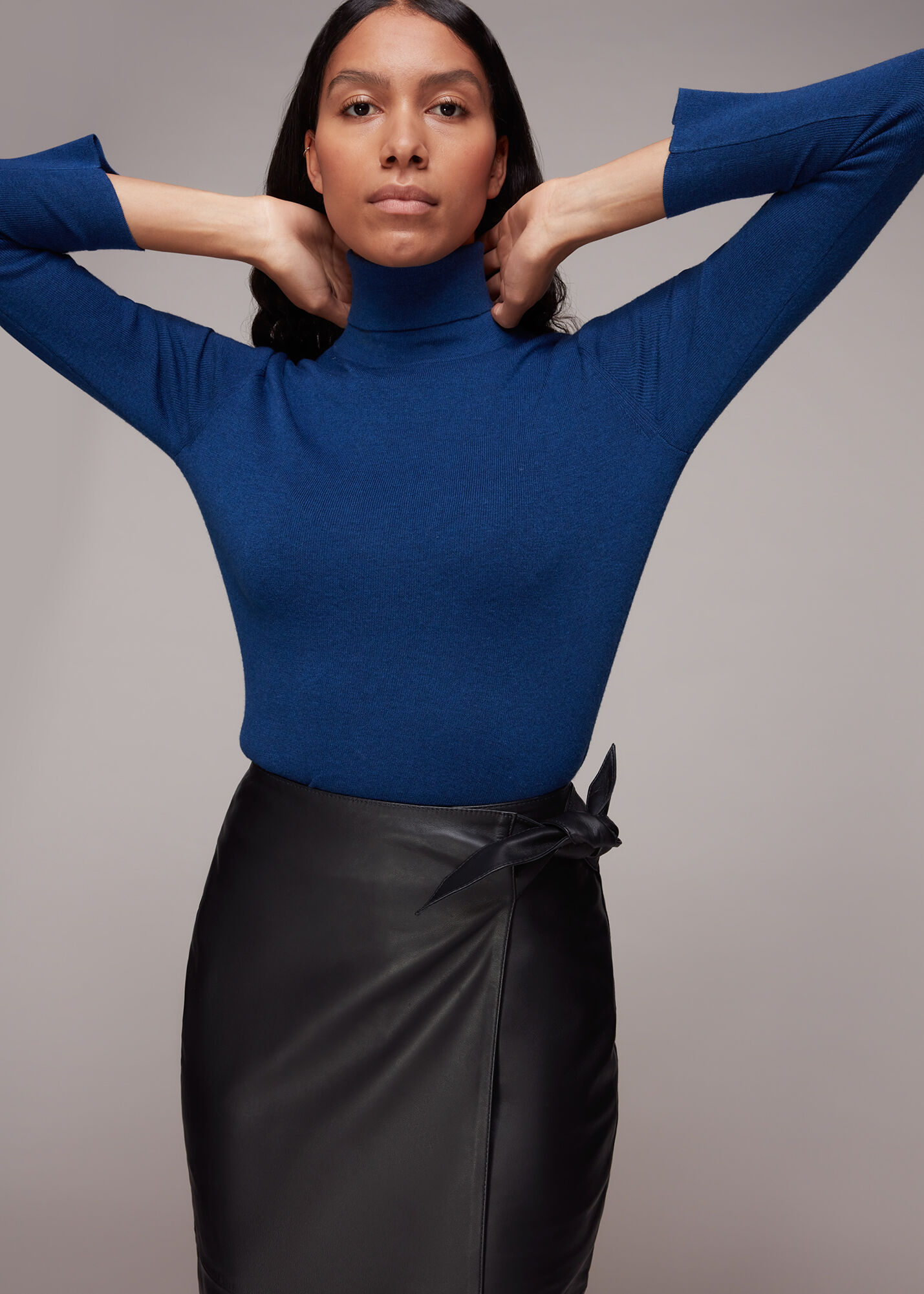 Black Tie Side Leather Skirt WHISTLES