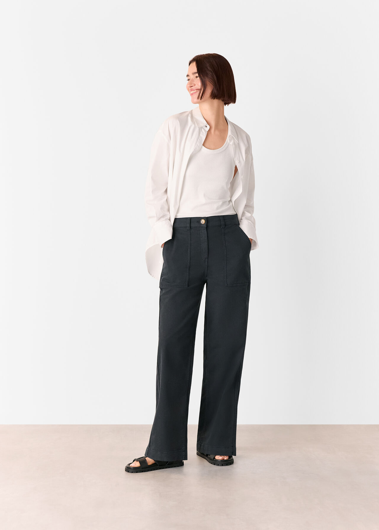 Cotton Wide Leg Trouser