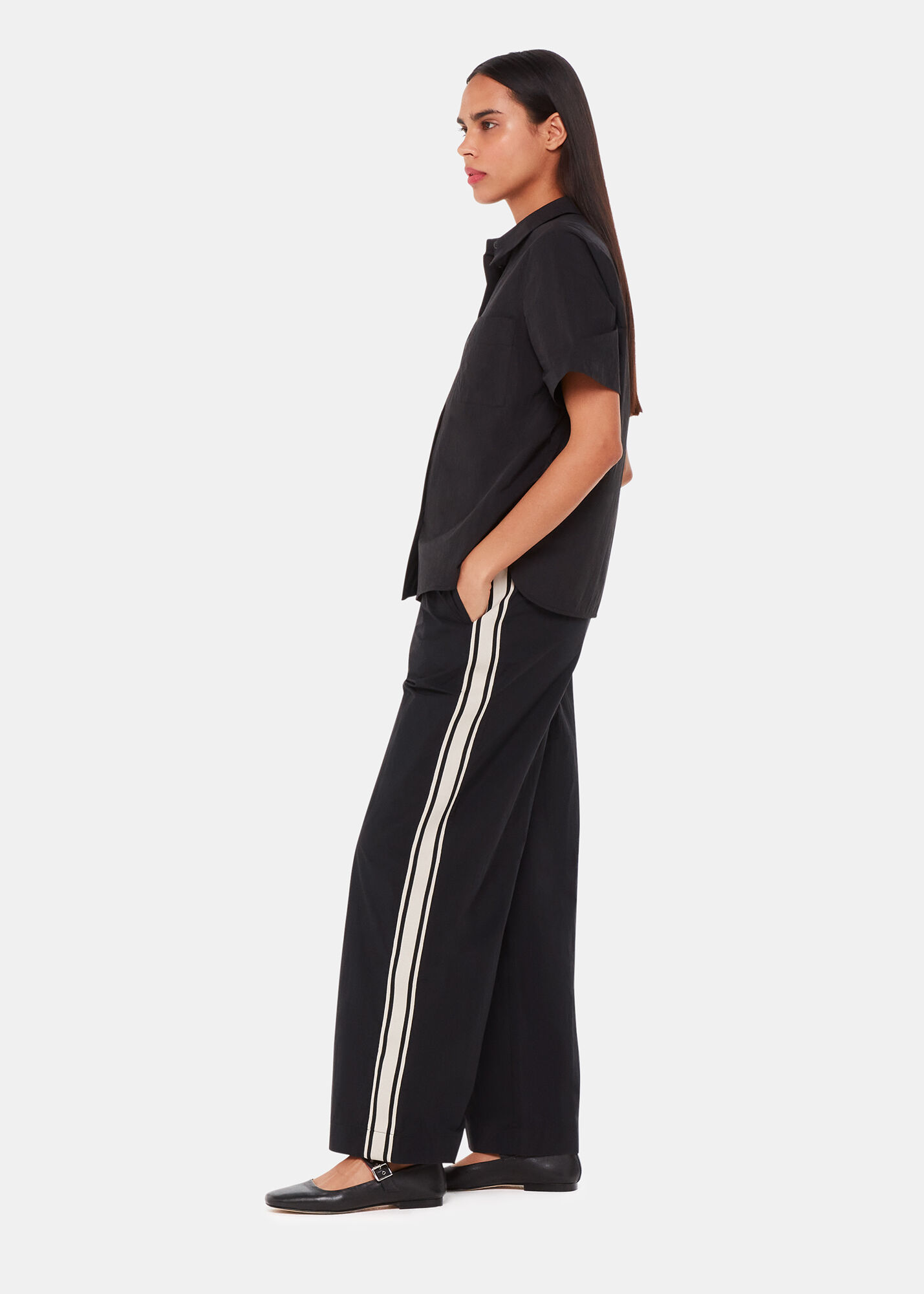 Black side stripe sales trousers