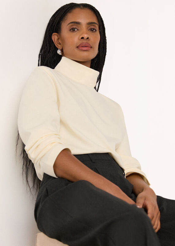 Ivory Long Sleeve Funnel Neck Jersey