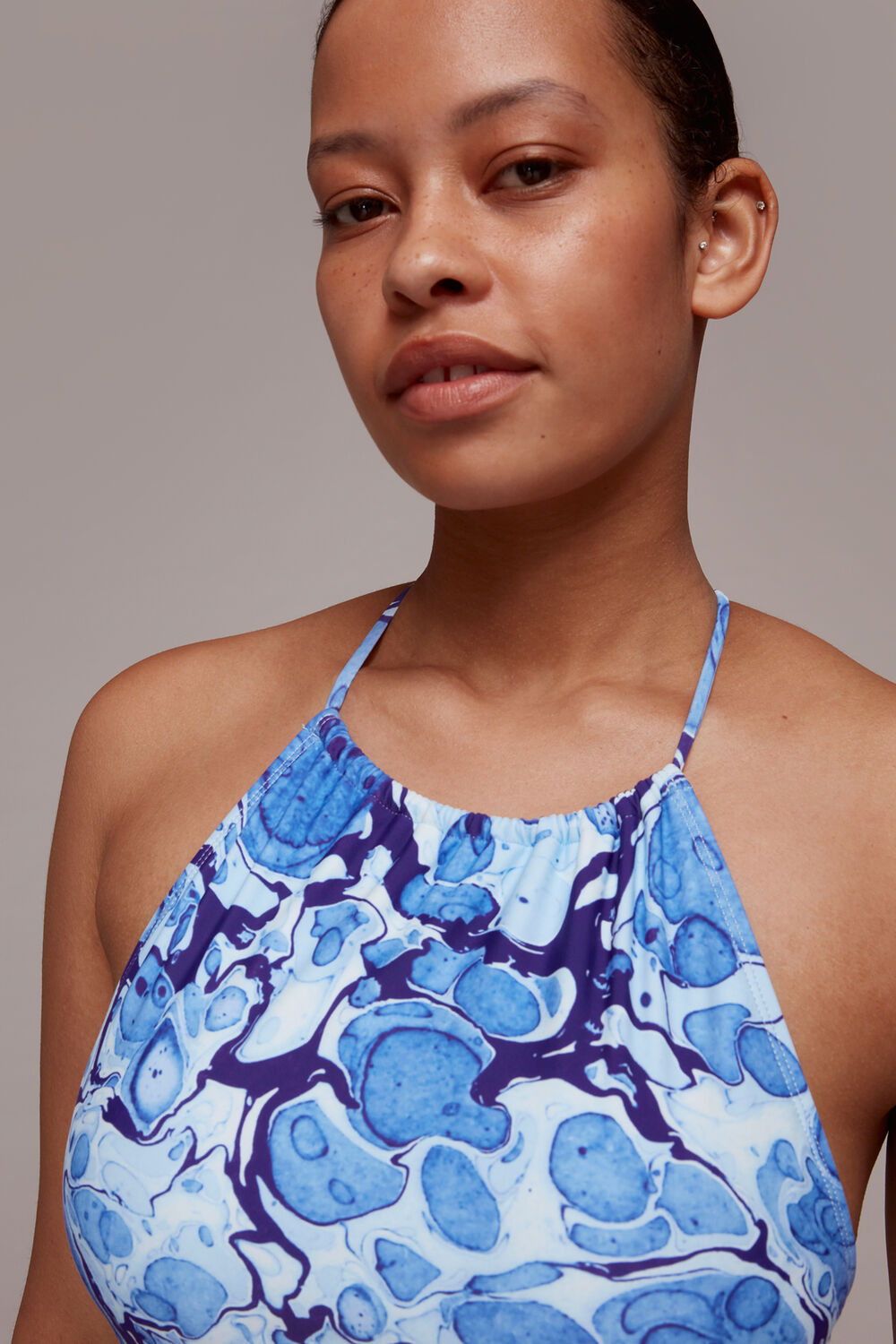 Marble Print Halter Swimsuit