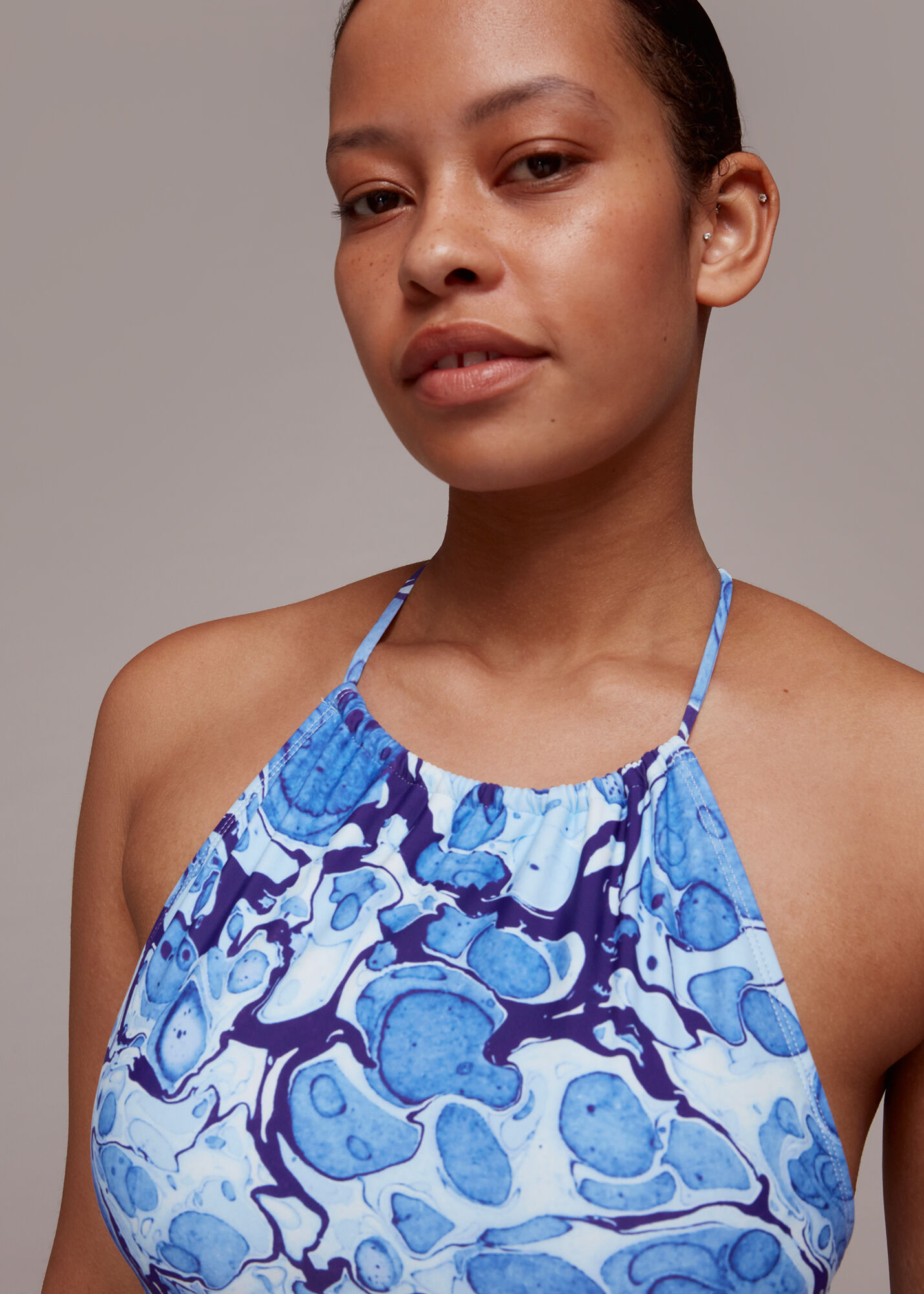 Blue Marble Print Halter Swimsuit WHISTLES Whistles