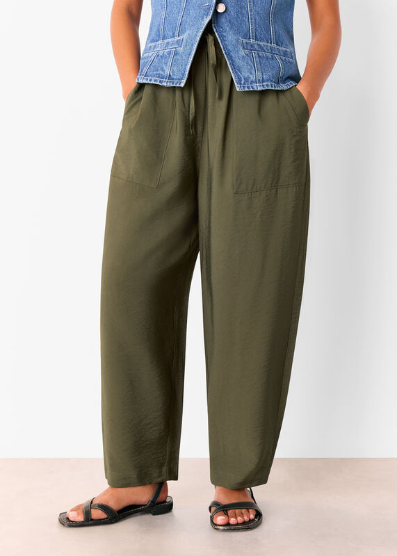 Khaki Petite Tie Waist Trouser