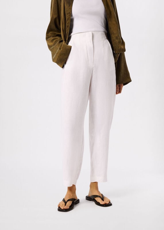 White Linen Barrel Leg Trouser