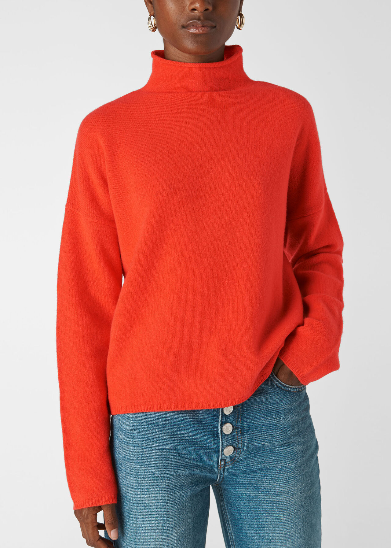 Soft Roll Neck Wool Sweater Flame