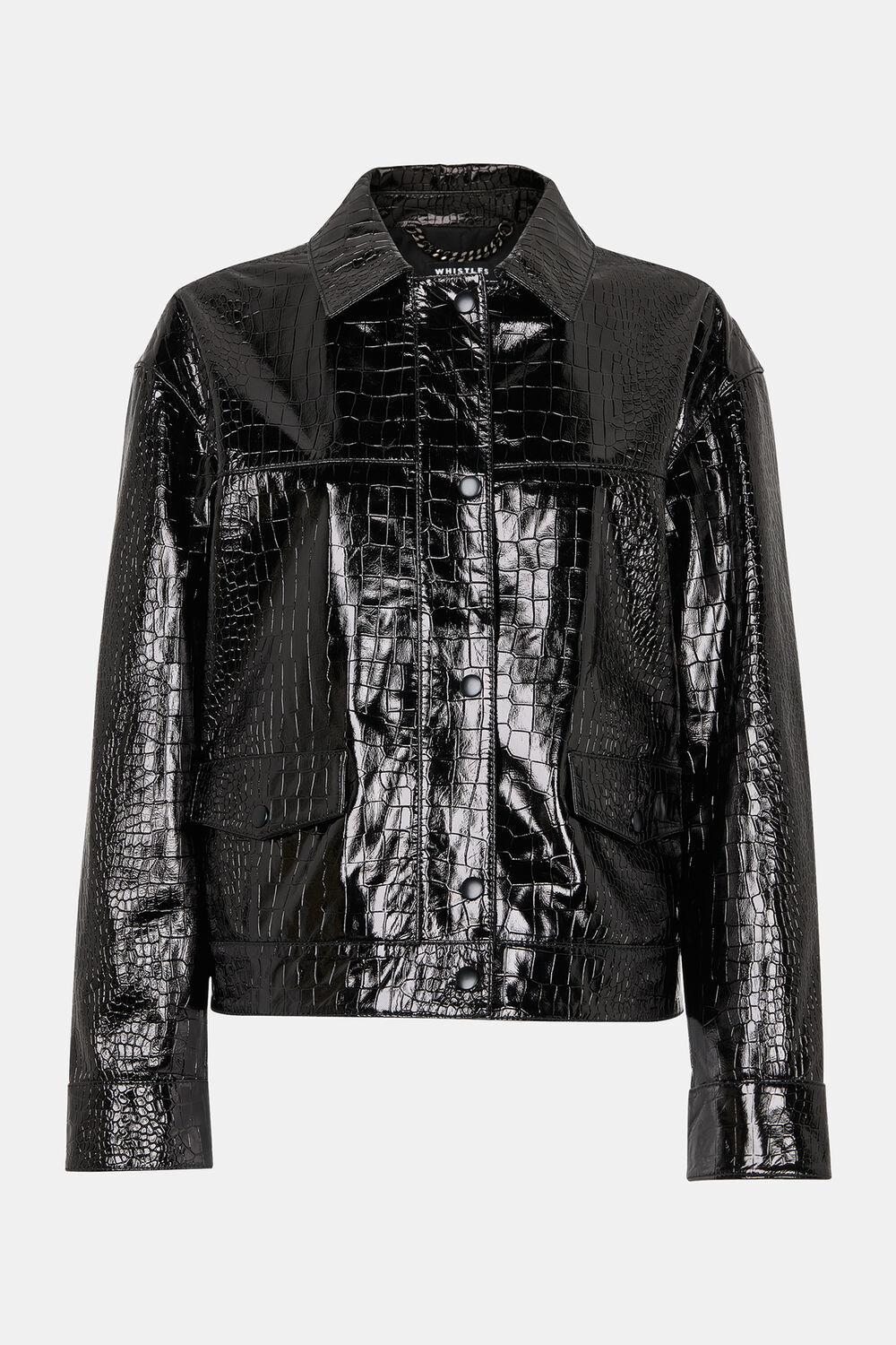 Black Casi Patent Leather Croc Biker
