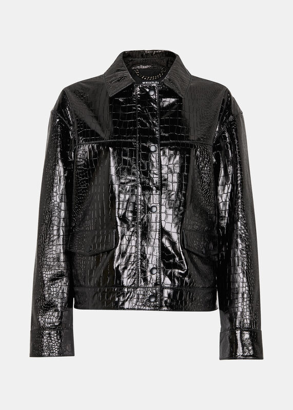 Black Casi Patent Leather Croc Biker