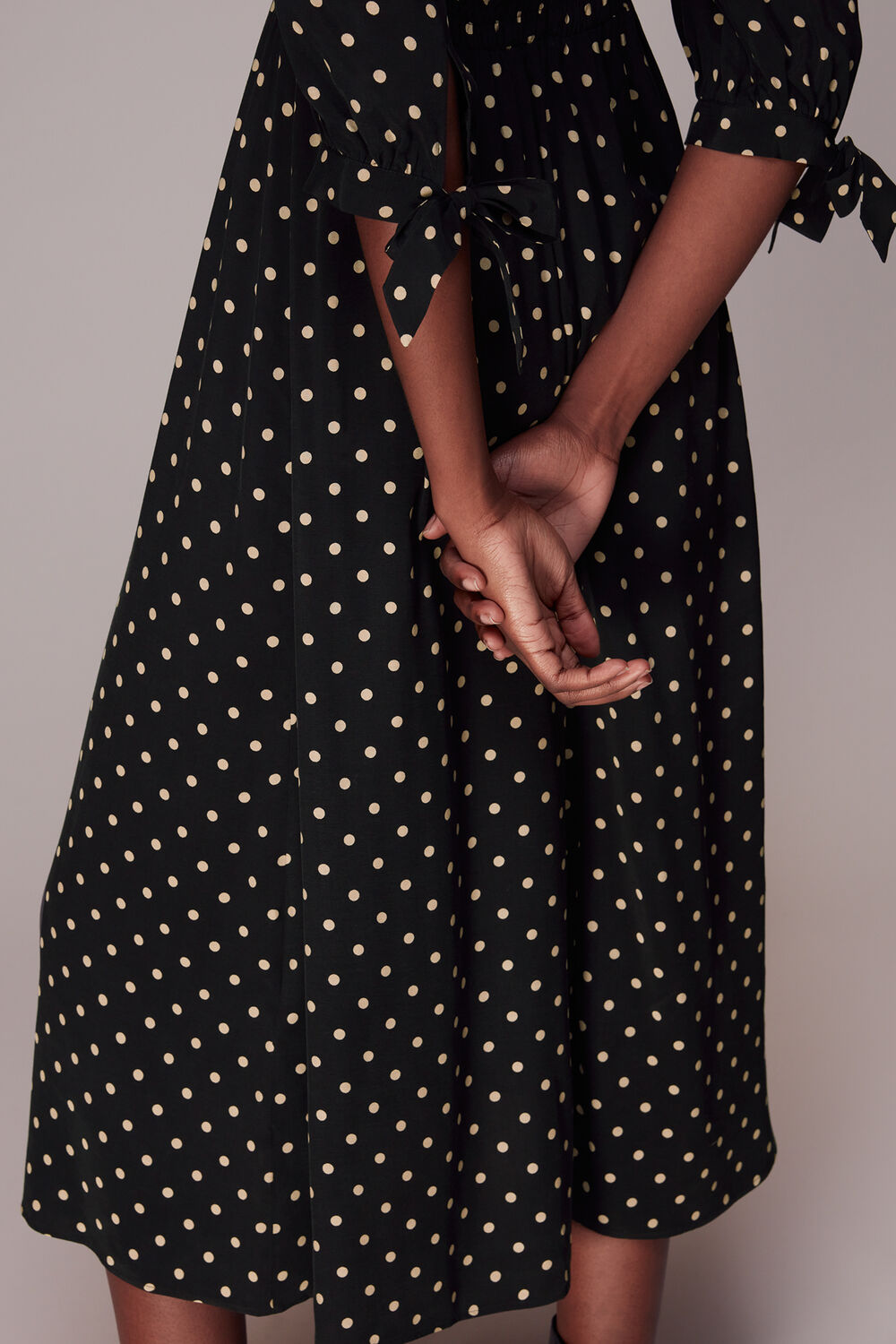 Shirred Spot Midi Dress