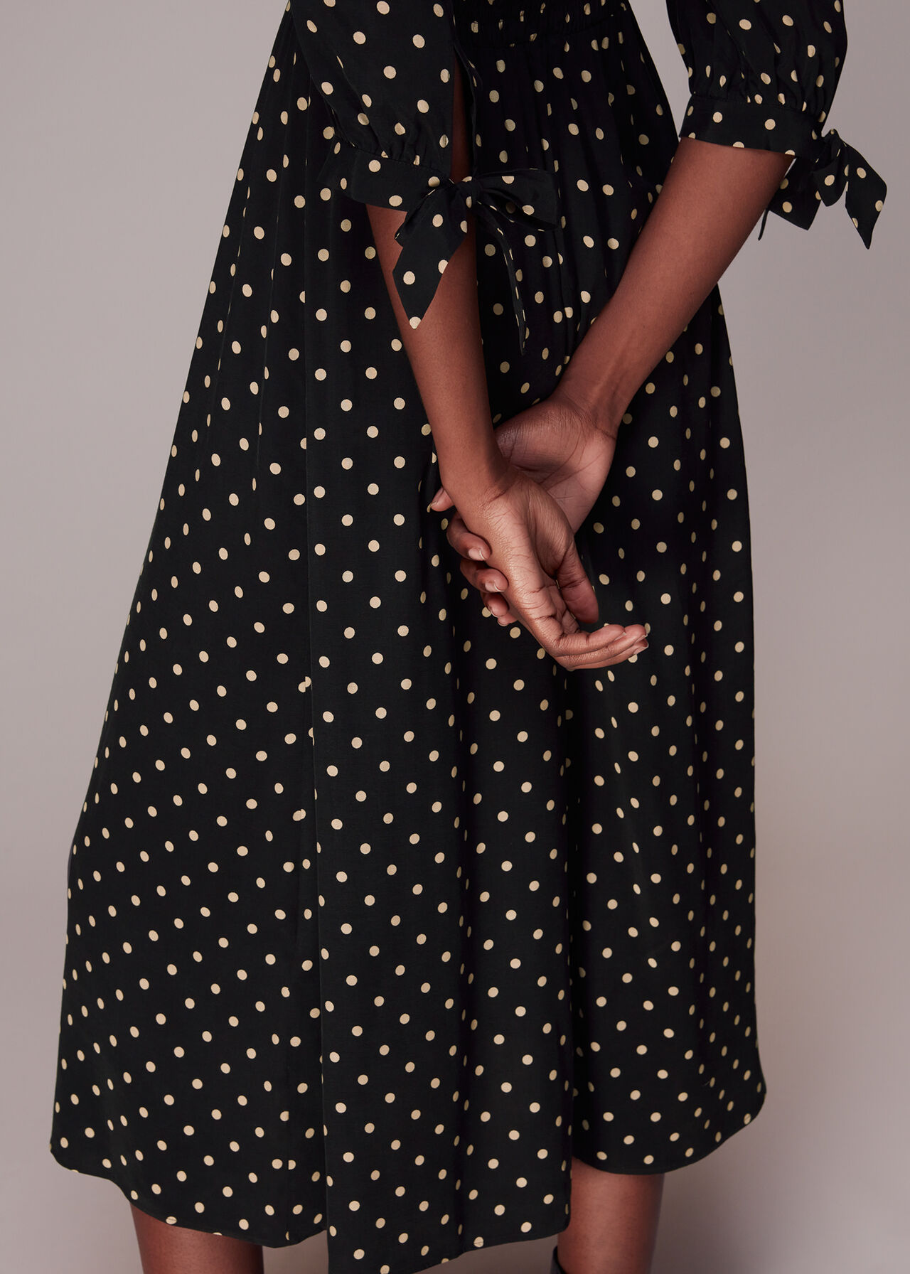 Shirred Spot Midi Dress