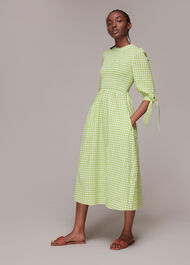 Gingham Check Shirred Dress