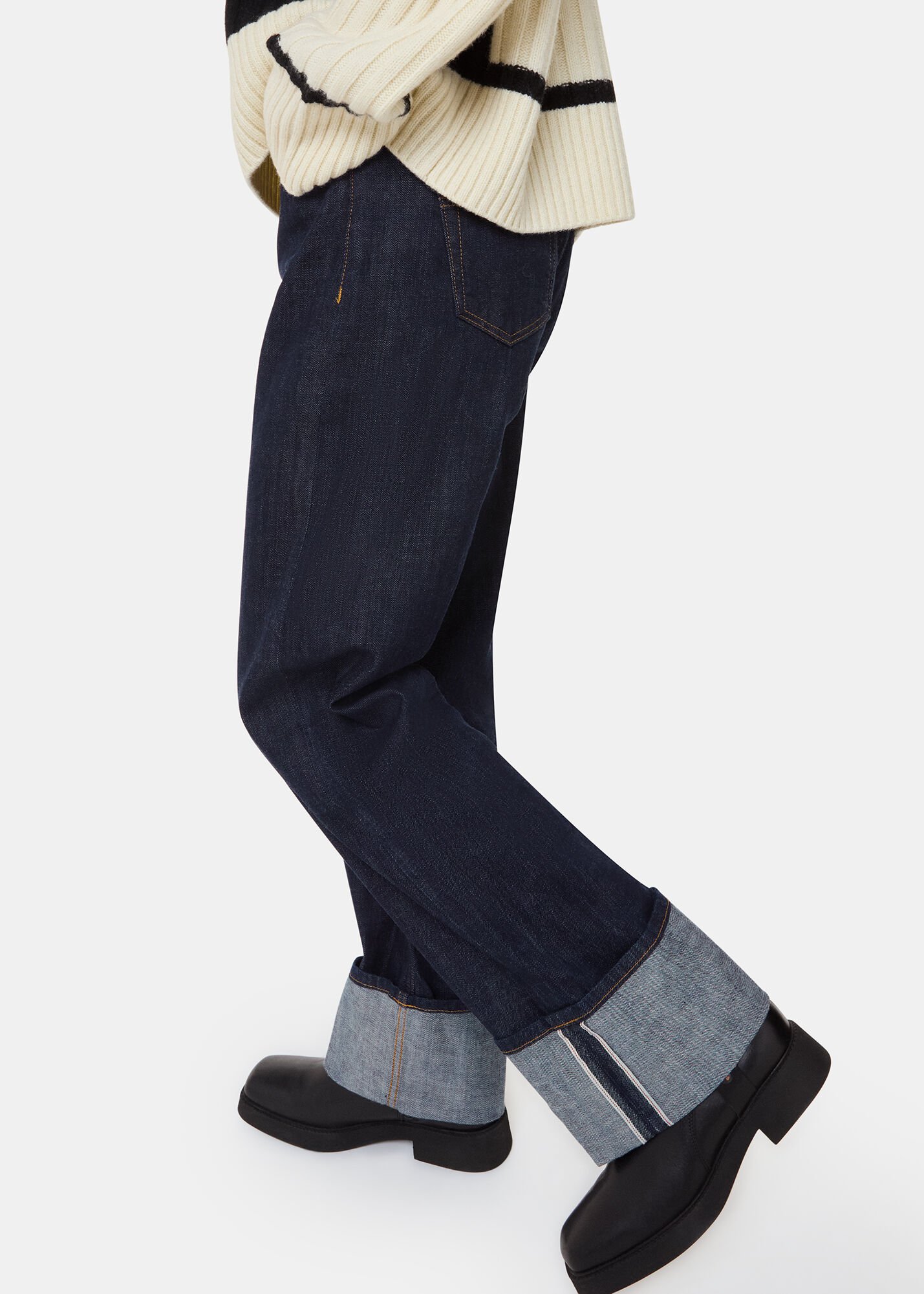 送料無料◆2024新品  Dark Denim Turn Up Selvedge Jean | WHISTLES | Whistles US | パンツ