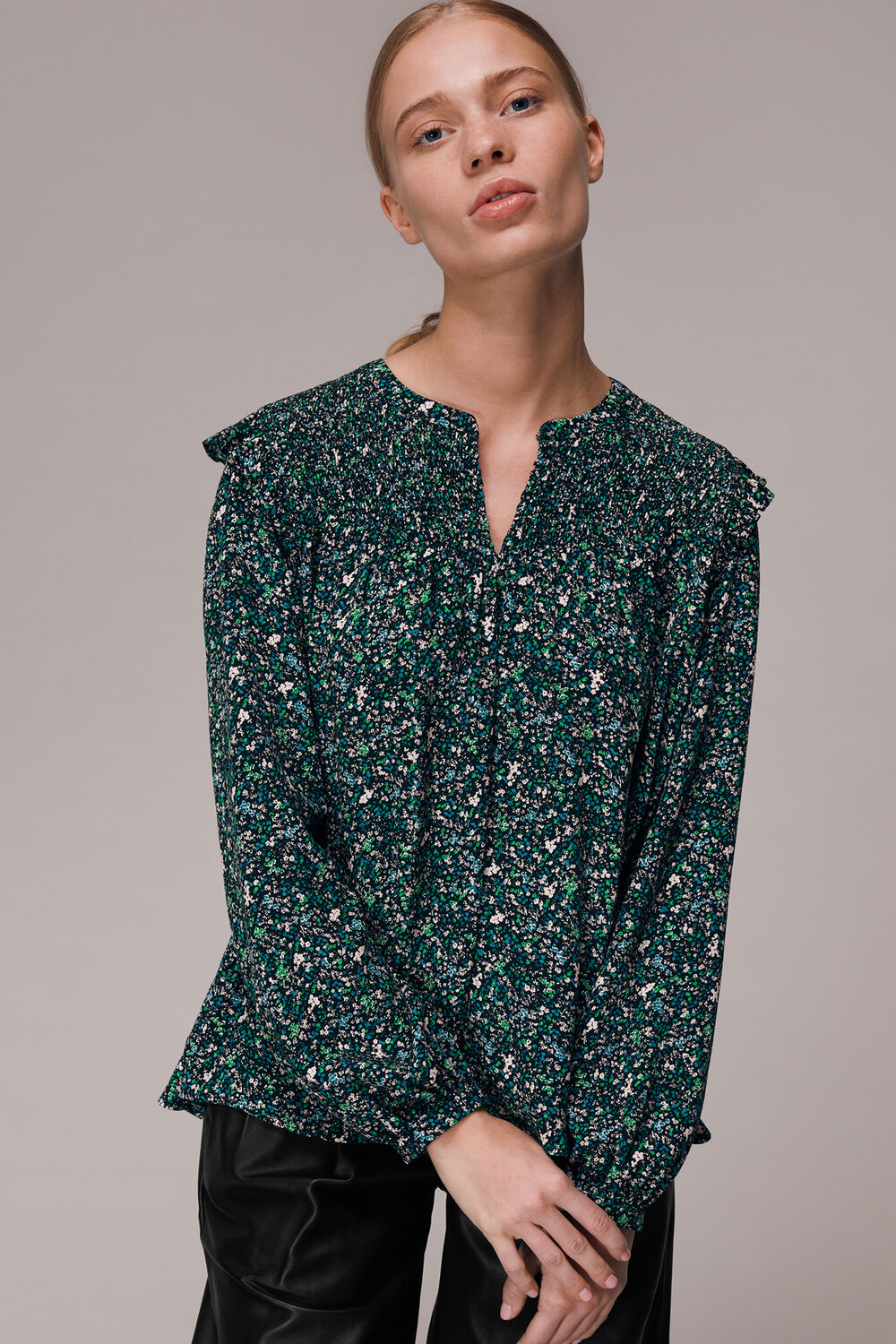 Green Midnight Garden Shirred Top