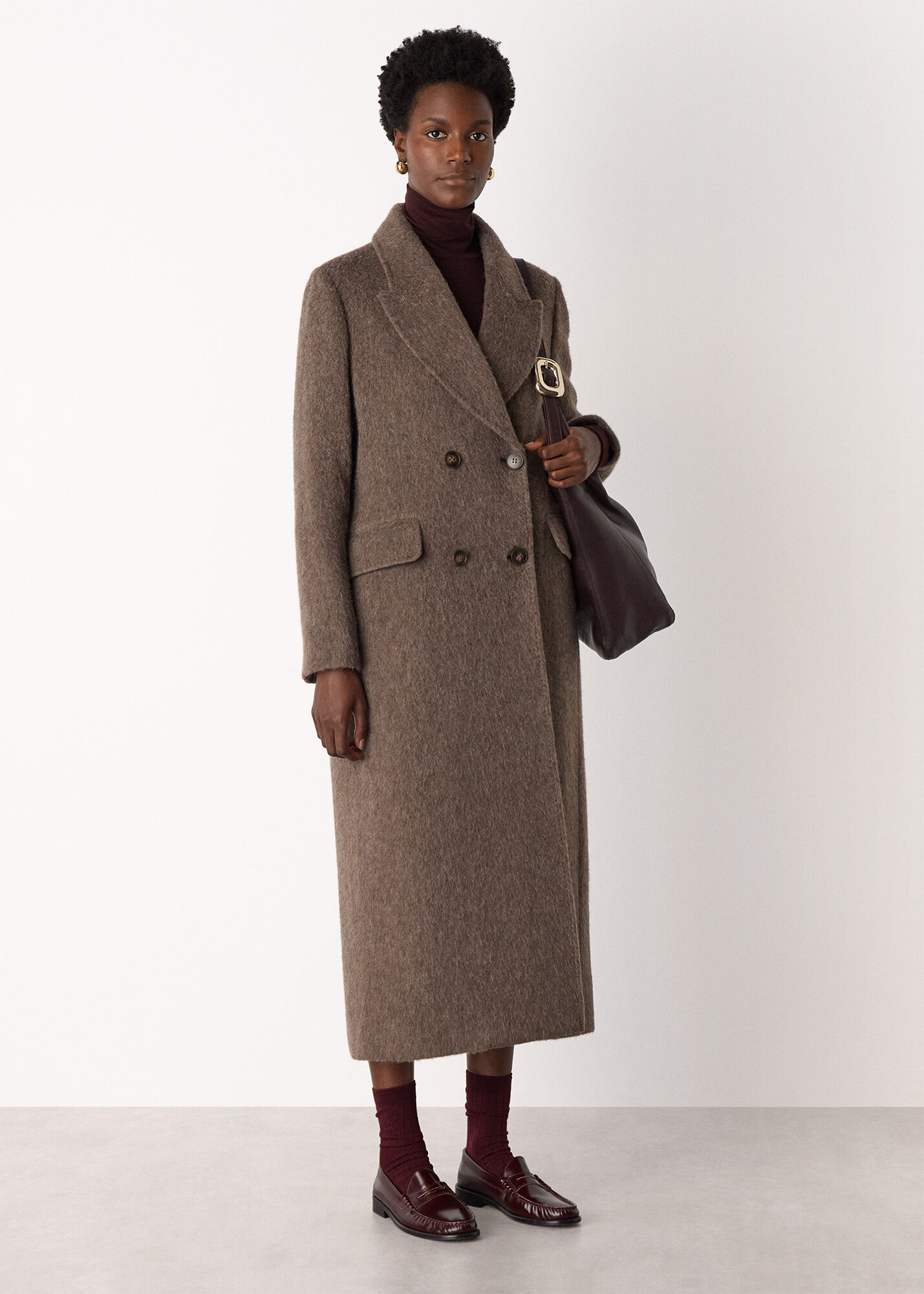 Taupe Maxi Double Breasted Wool Coat | WHISTLES | Whistles US |