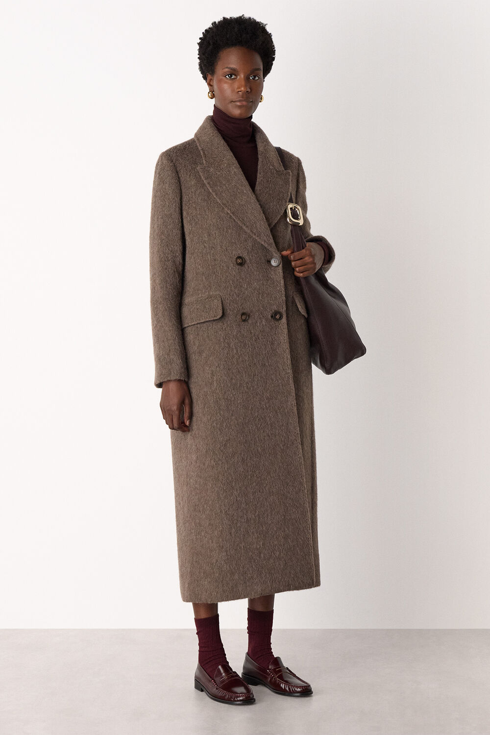 Taupe Maxi Double Breasted Wool Coat