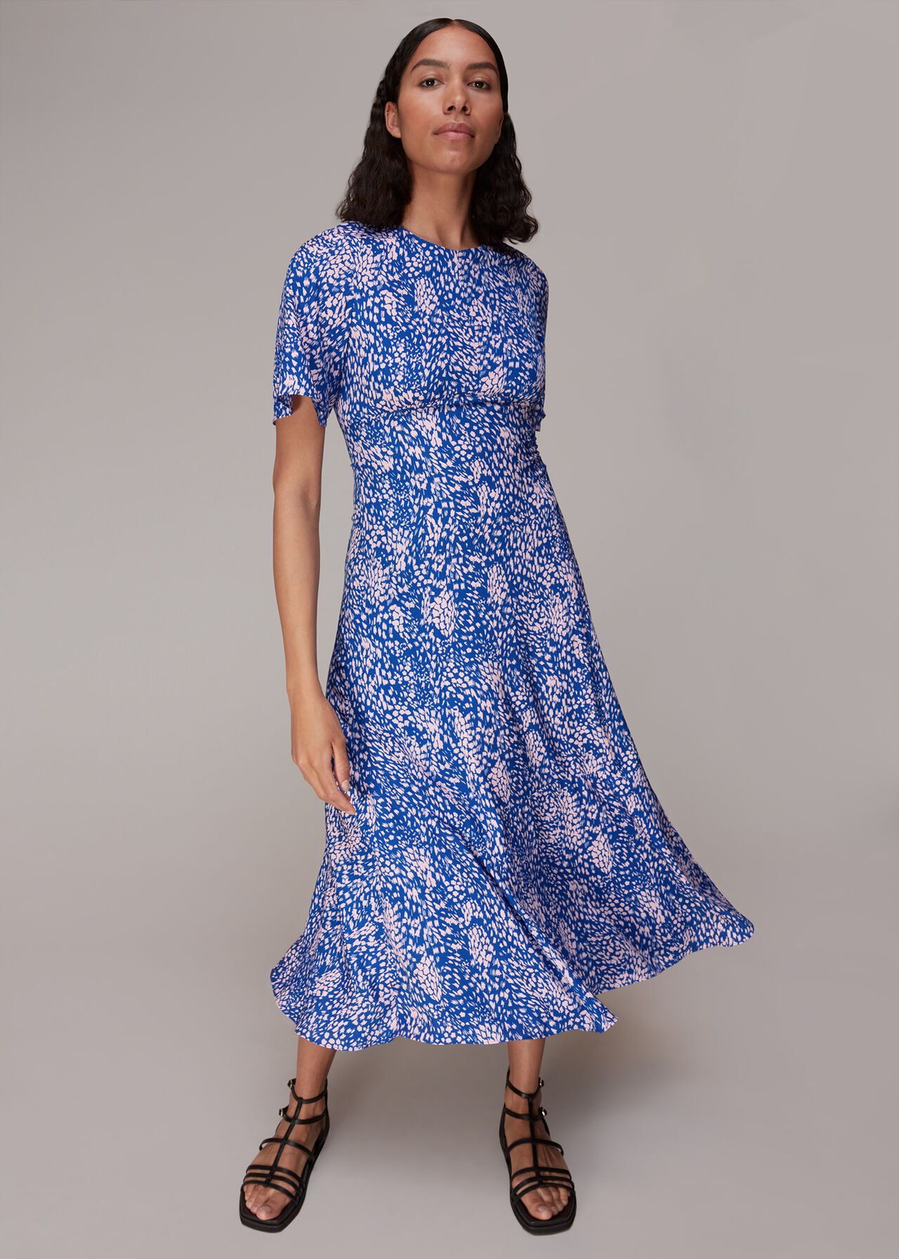 Blue/Multi Lively Animal Print Midi Dress | WHISTLES |