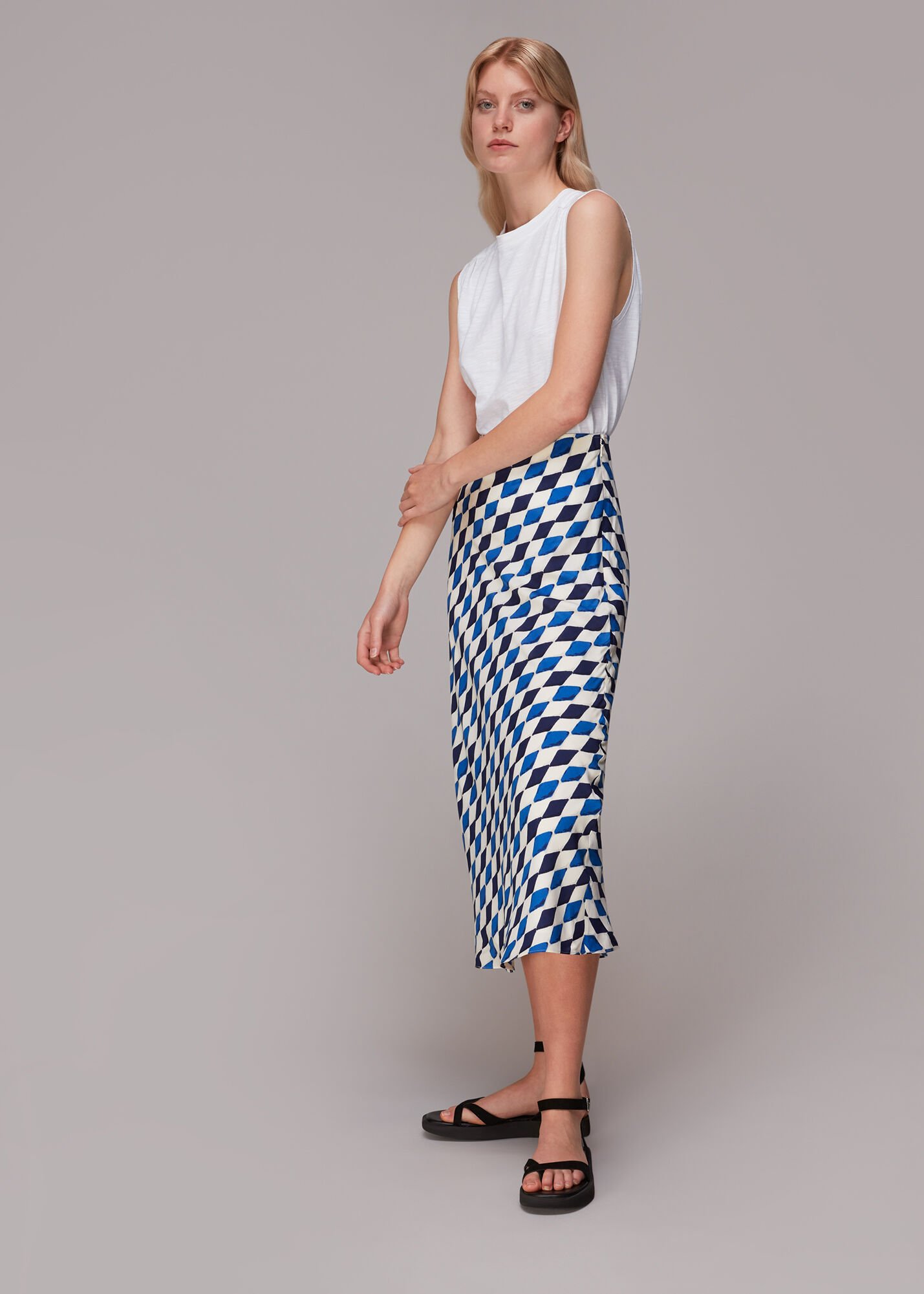 Blue Multi Pinched Diamond Bias Cut Skirt WHISTLES