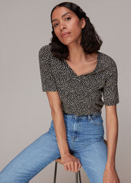 Ink Leopard V Neck Ruched Tee