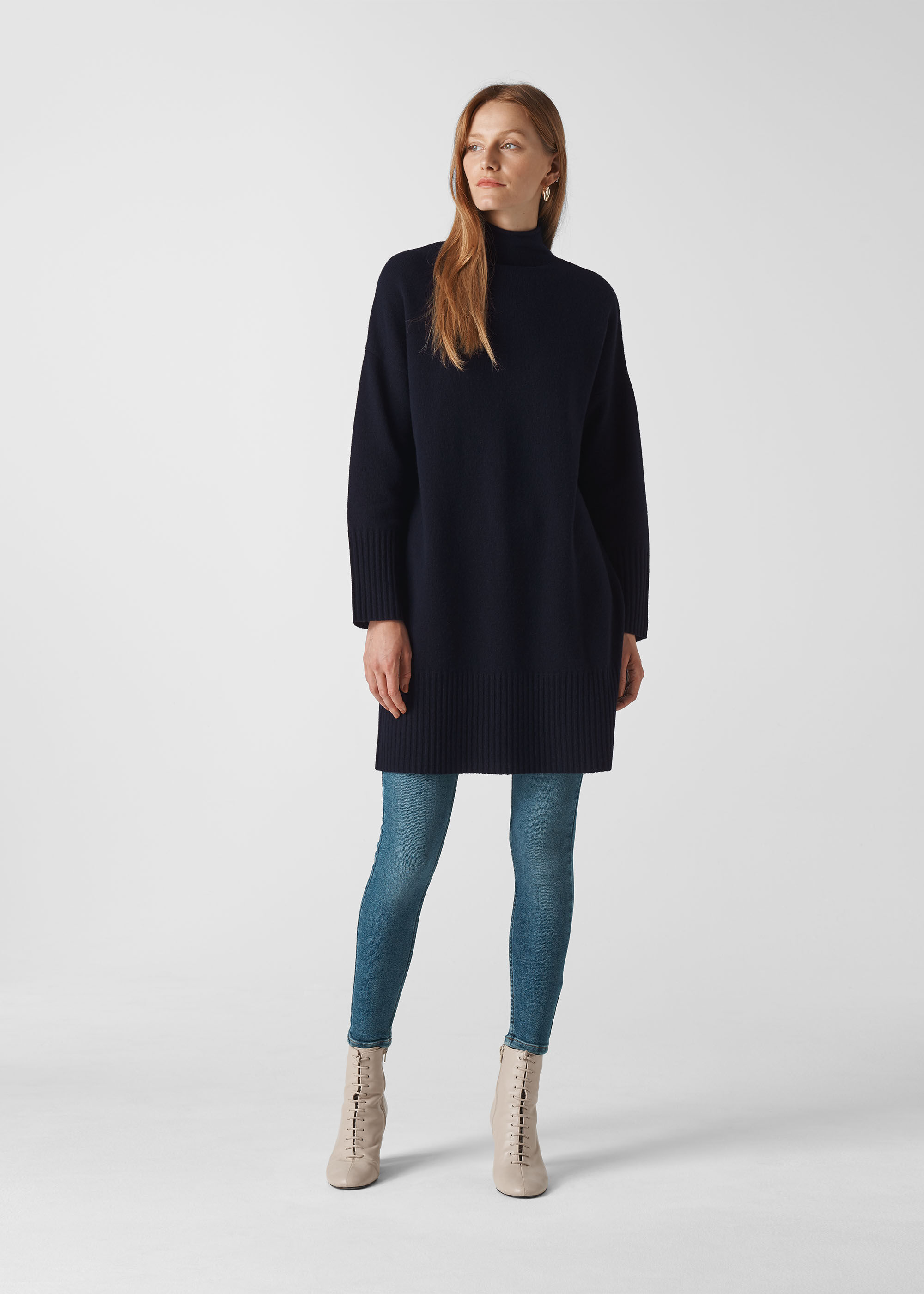 Navy Rib Sleeve Knit Dress