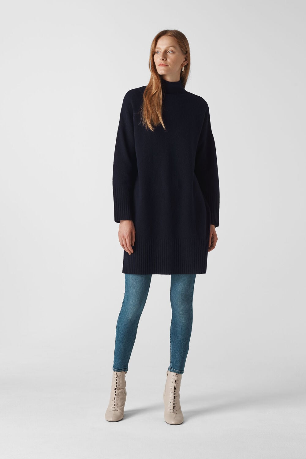 Rib Sleeve Knit Dress Navy