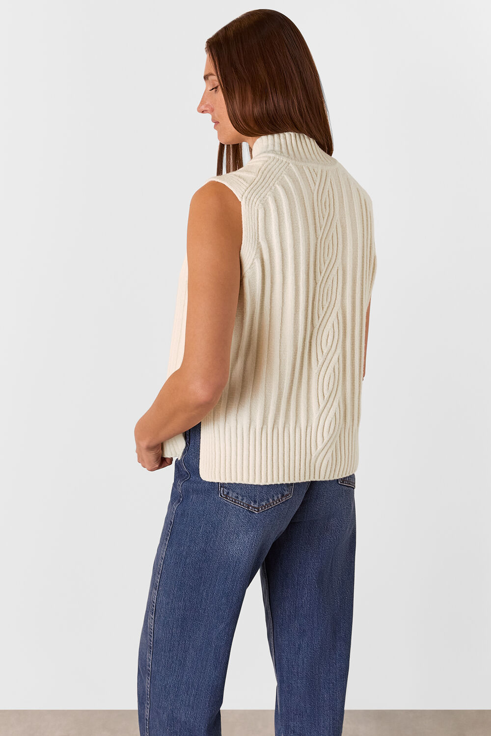 Ivory V Neck Cable Detail Tank