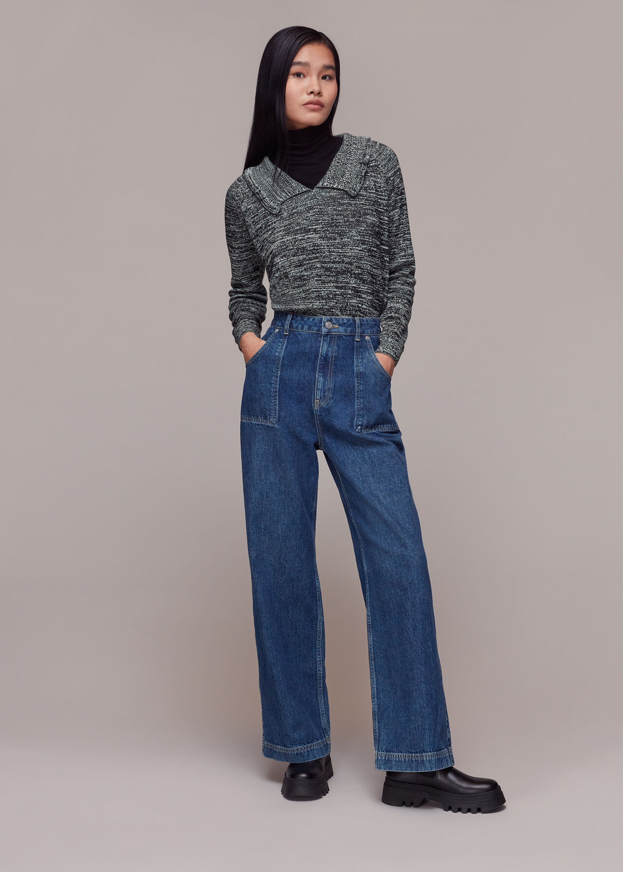 Black/Multi Frill Collar Sweater | WHISTLES