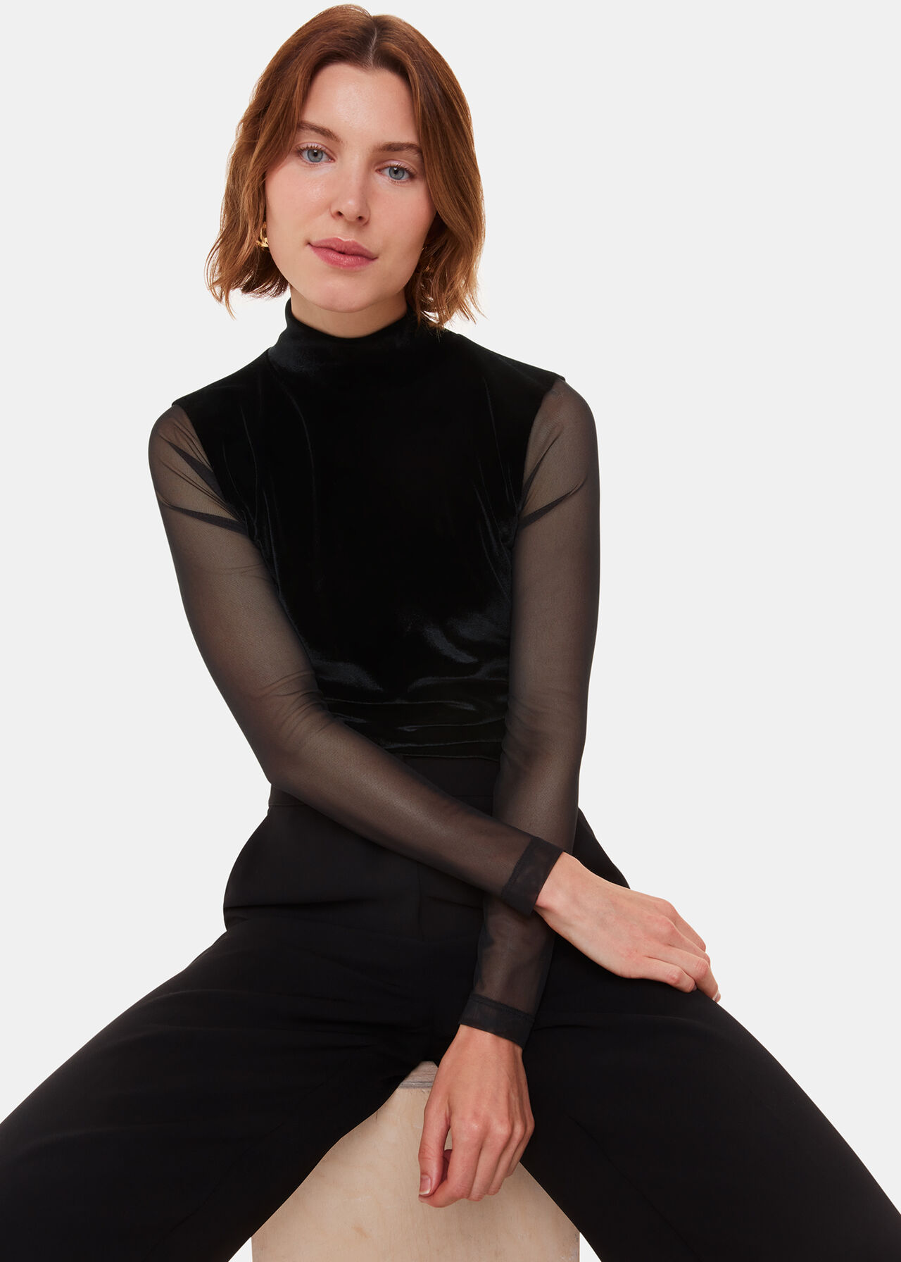 Velvet Mesh Sleeve Top