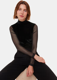 Velvet Mesh Sleeve Top