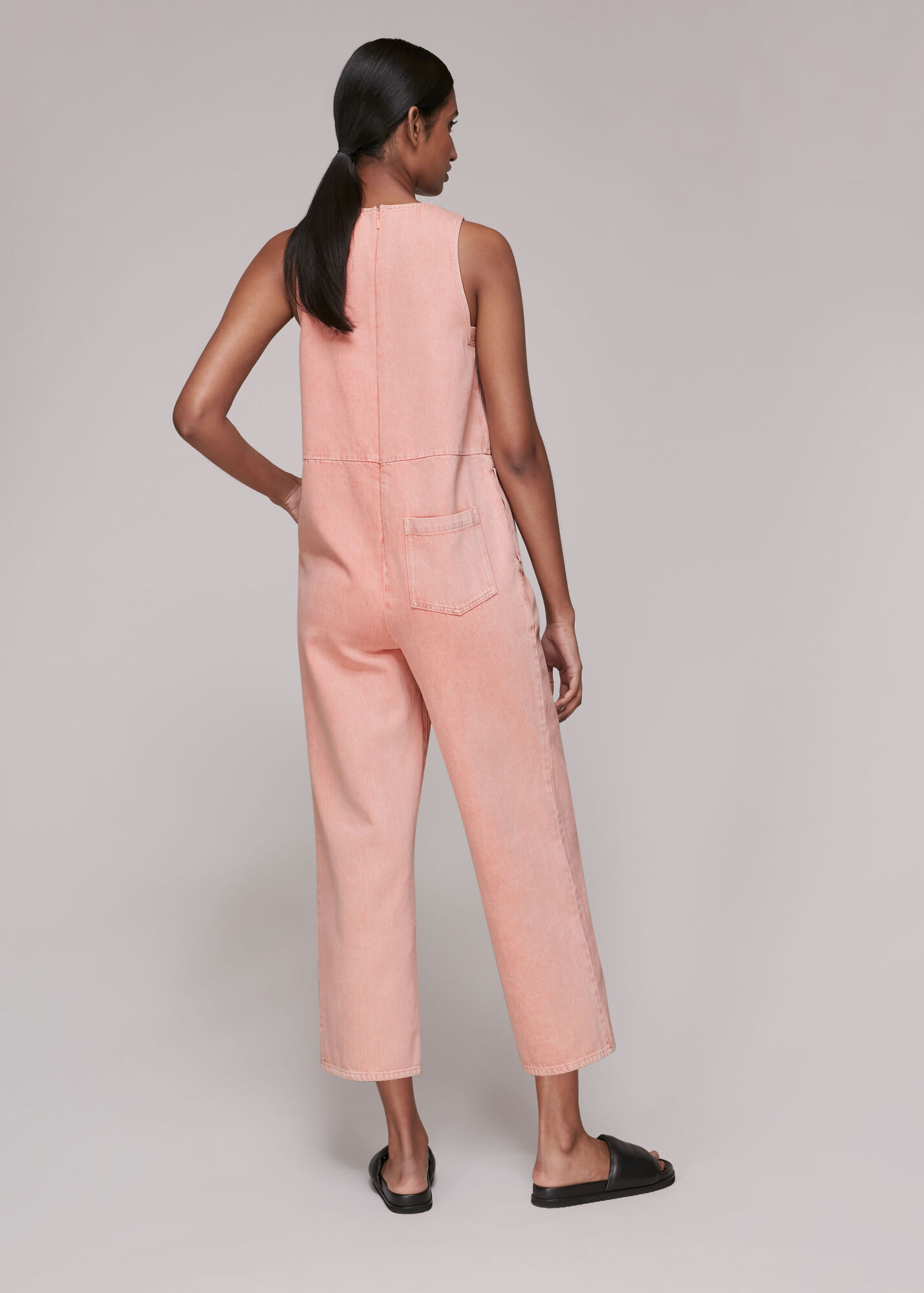 Pink V Neck Denim Jumpsuit WHISTLES Whistles UK