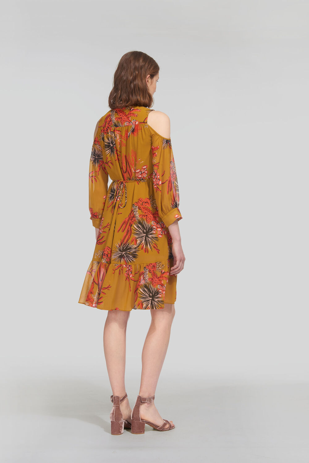 Cactus Cold Shoulder Dress Gold/Multi