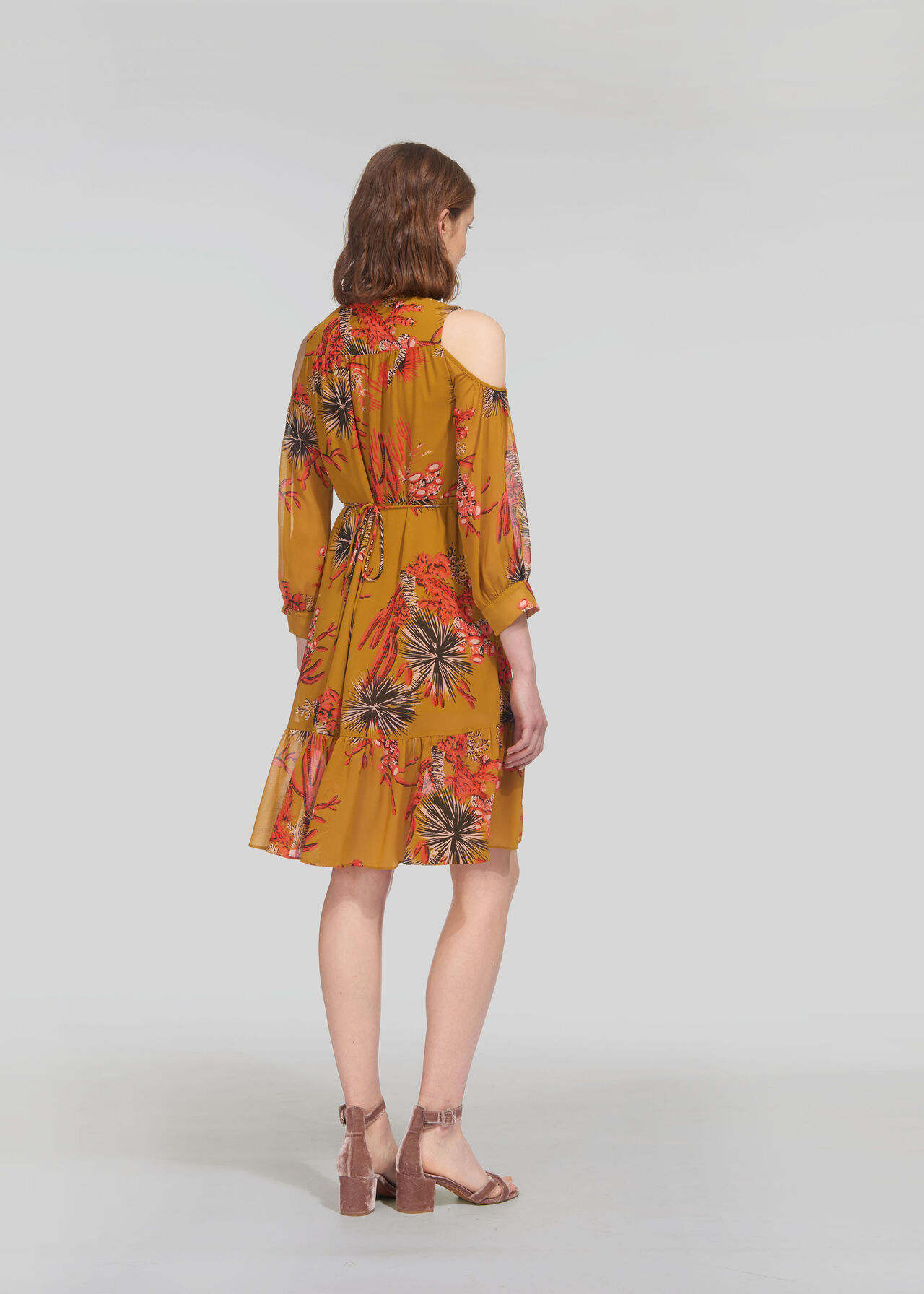 Cactus Cold Shoulder Dress Gold/Multi