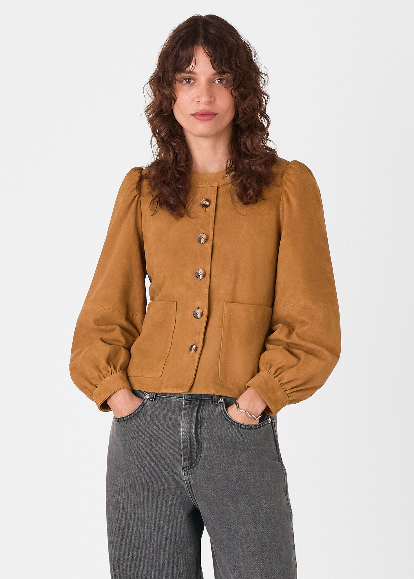 muguet studs suede jacket CAMEL muguet studs suede jacket