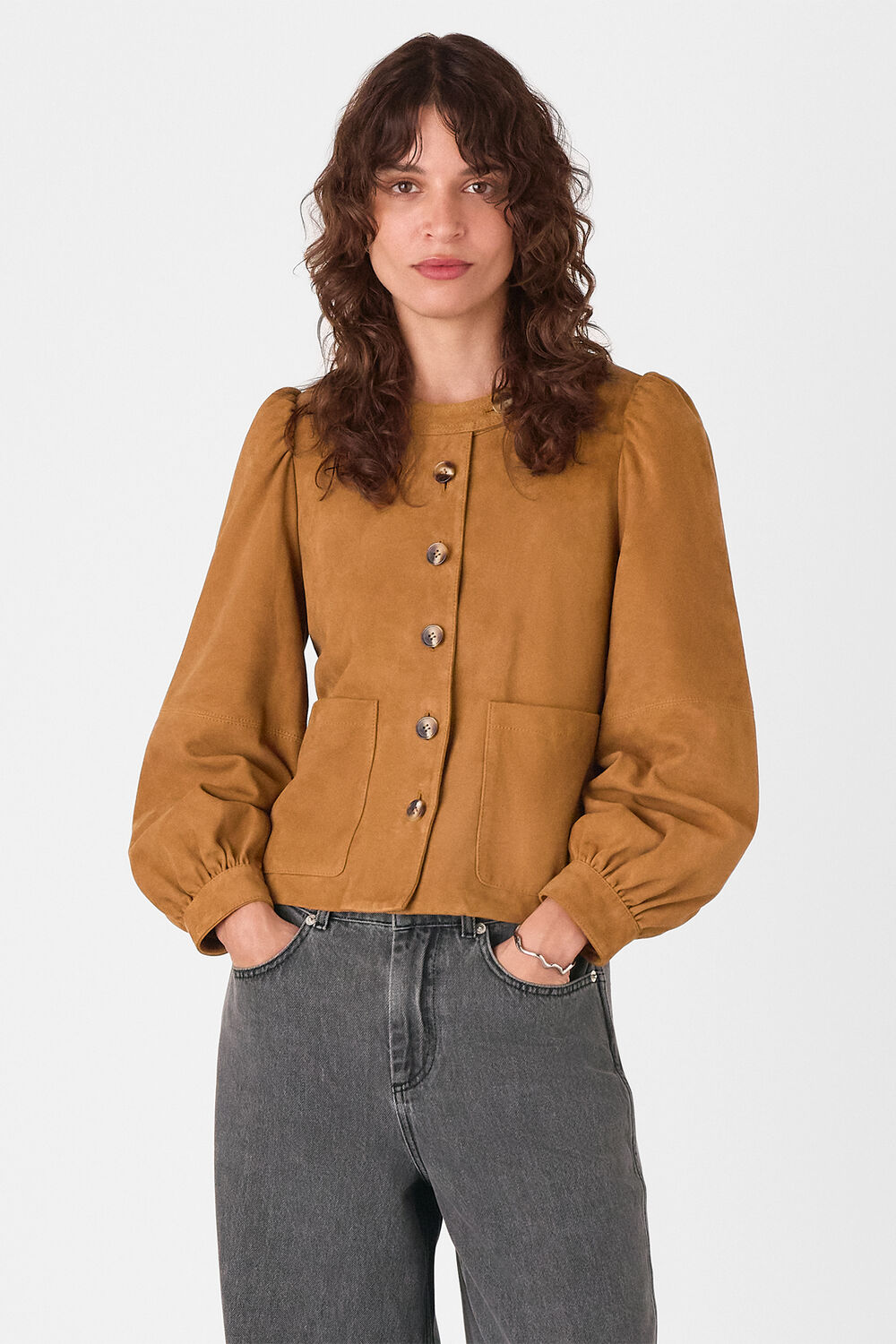 Button Front Suede Jacket