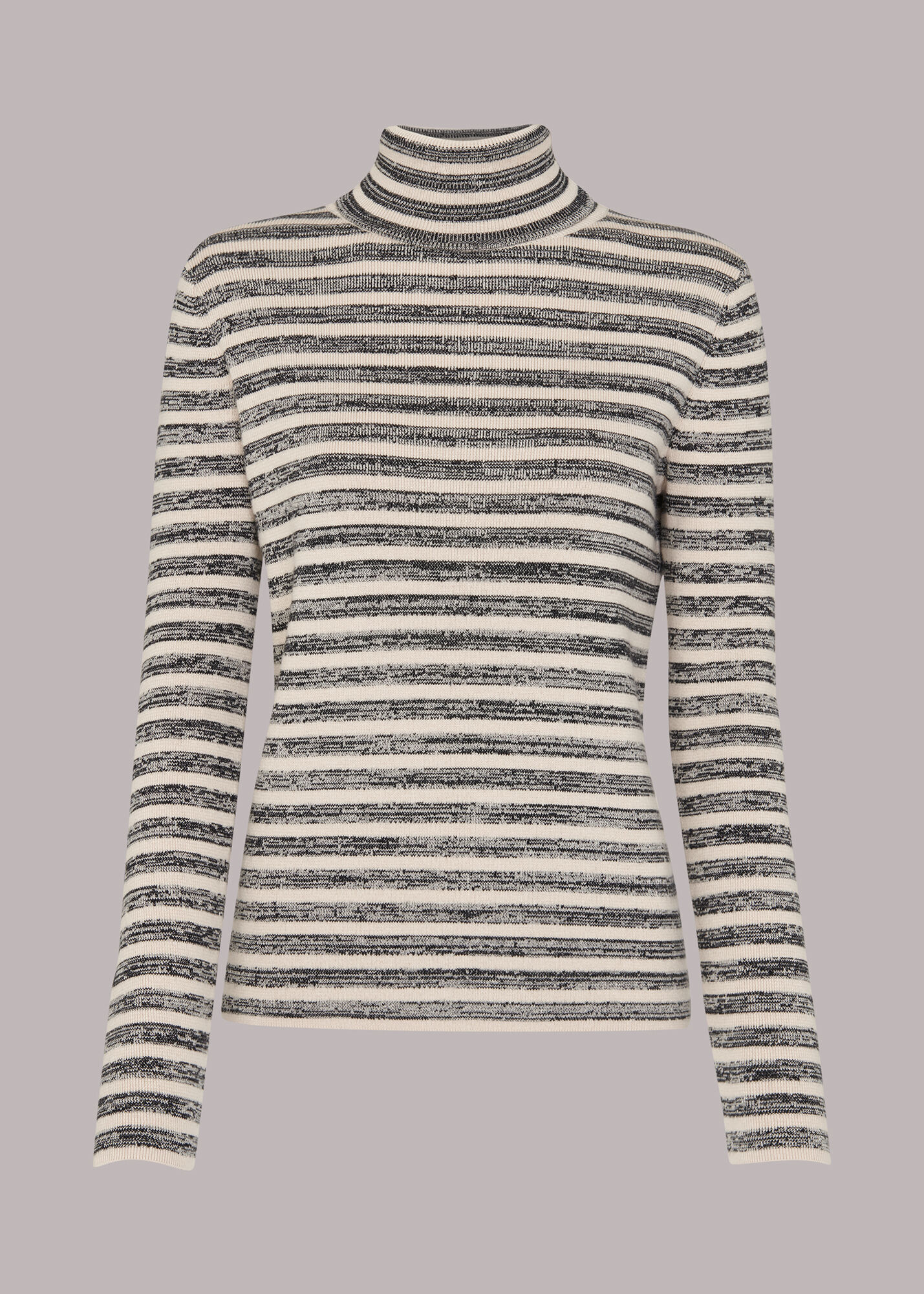 Black/Multi Stripe Polo Neck Knit WHISTLES