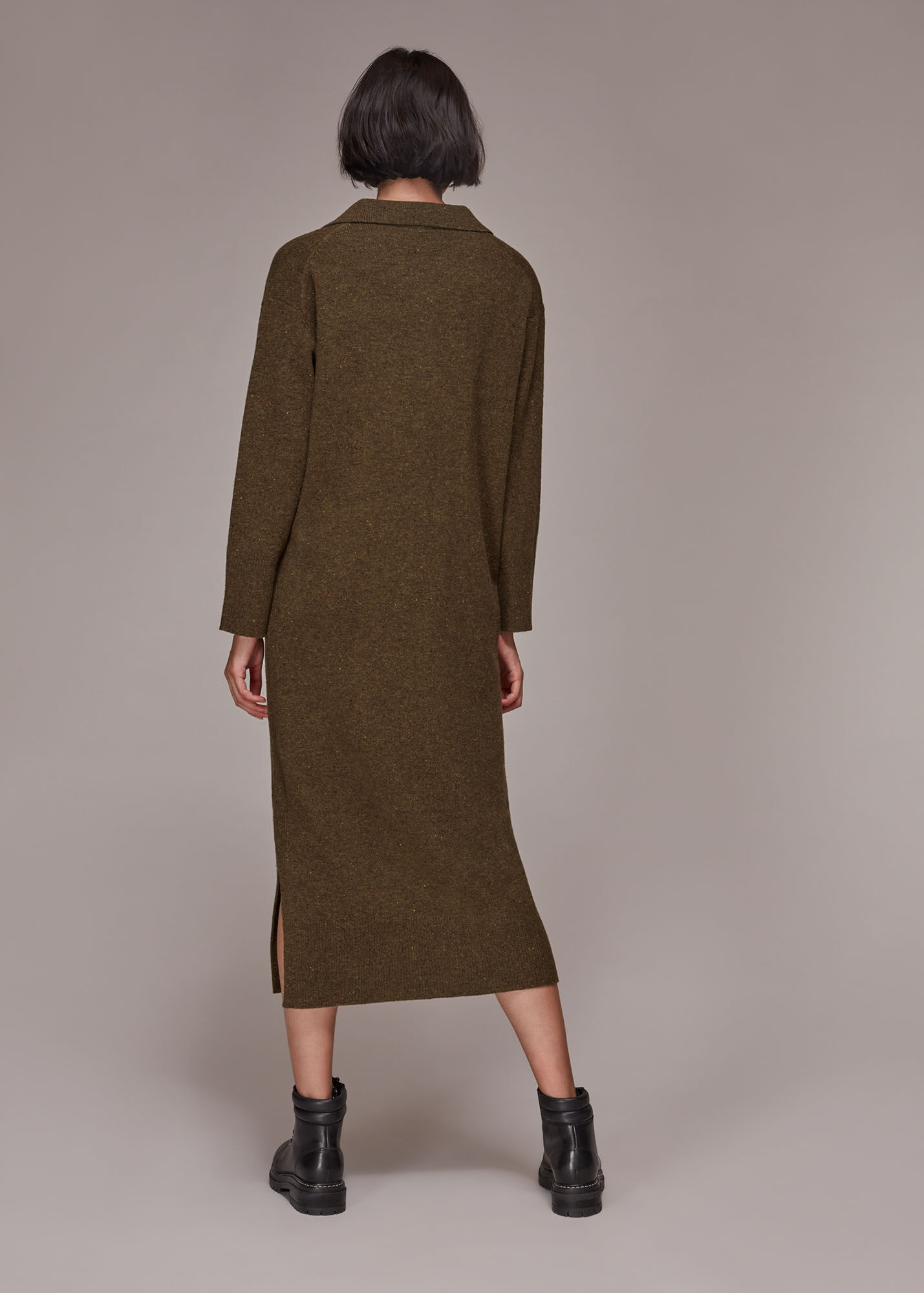 Khaki Collar Midi Knit Dress WHISTLES