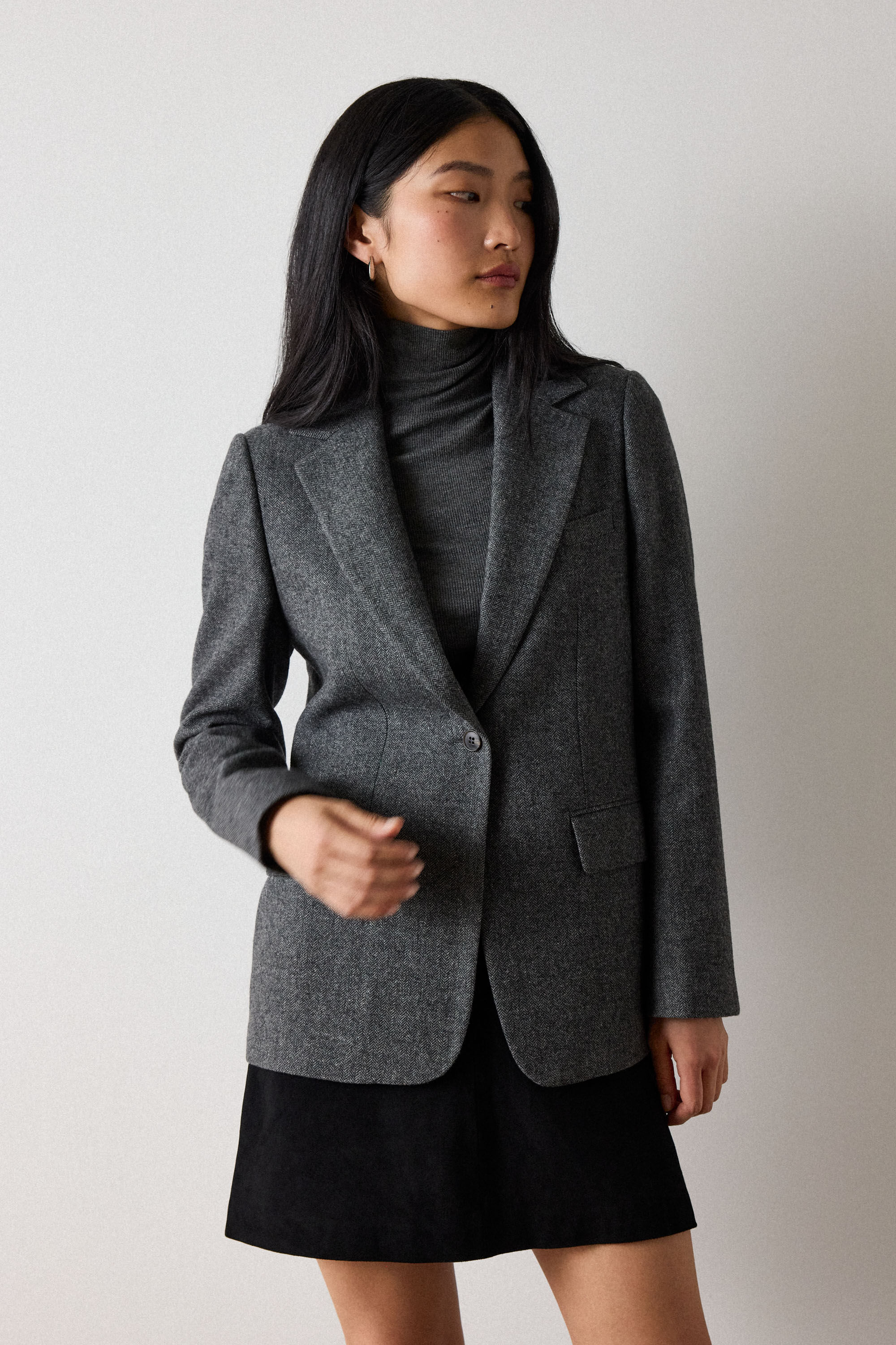 Grey/Multi Herringbone Wool Blend Blazer | WHISTLES | Whistles US |