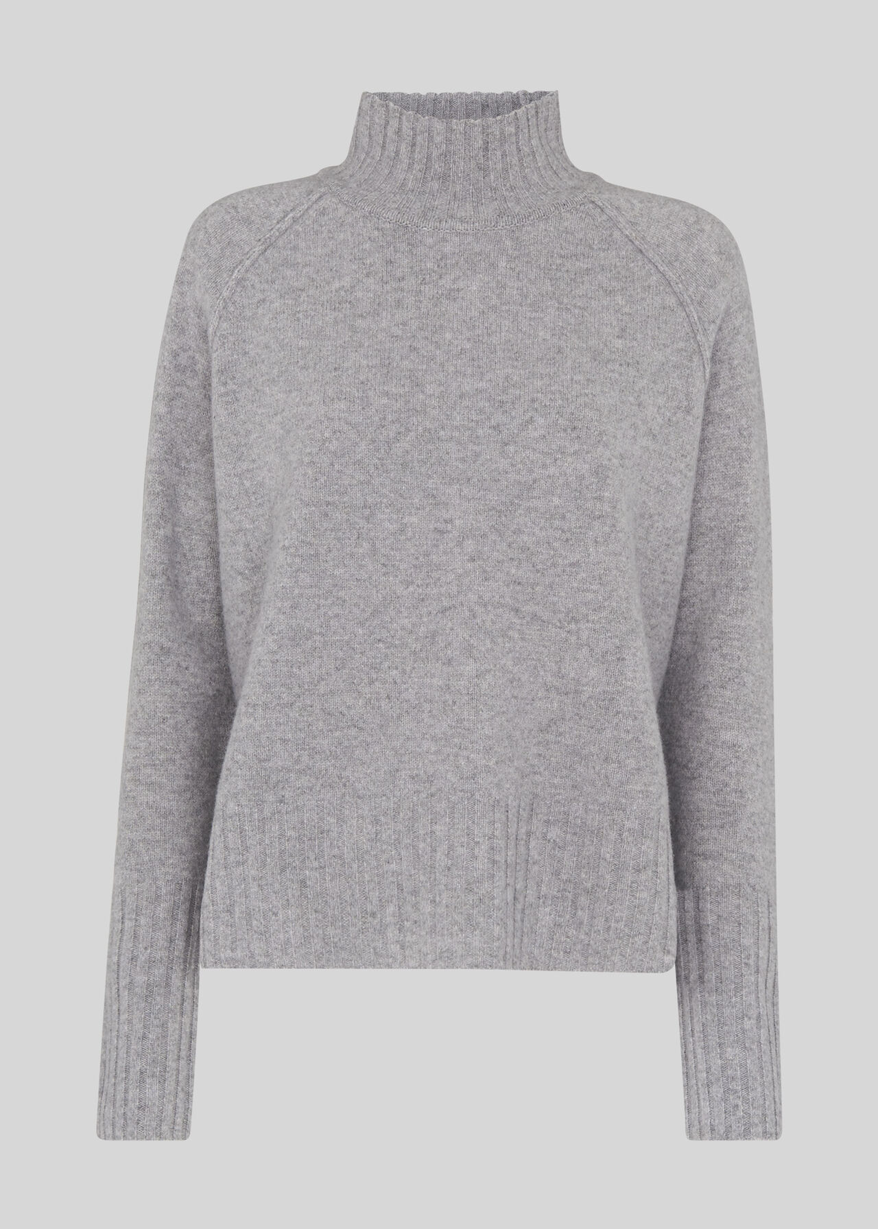 Funnel Neck Wool Knit Grey Marl