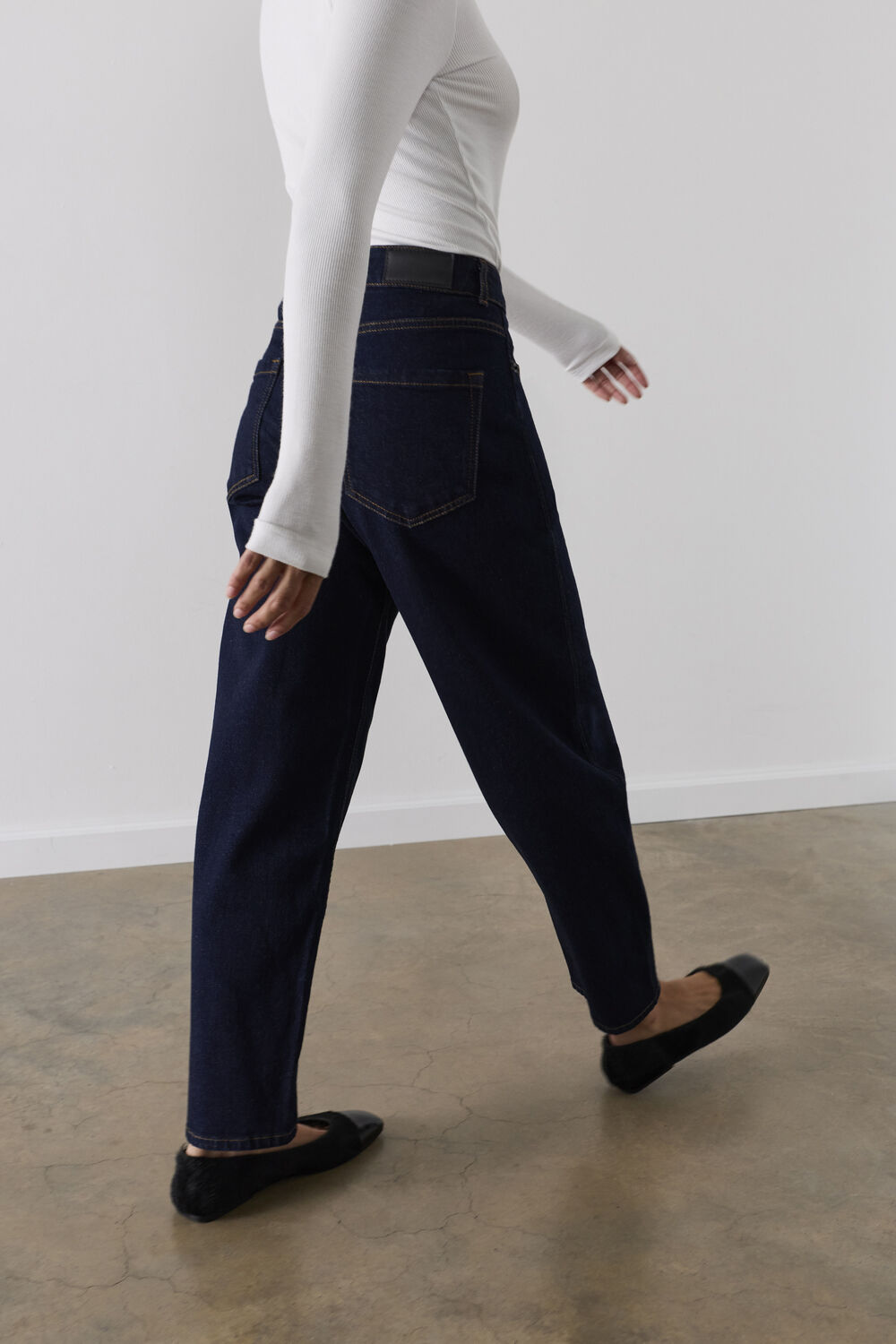 Dark Denim Stretch Barrel Leg Jean