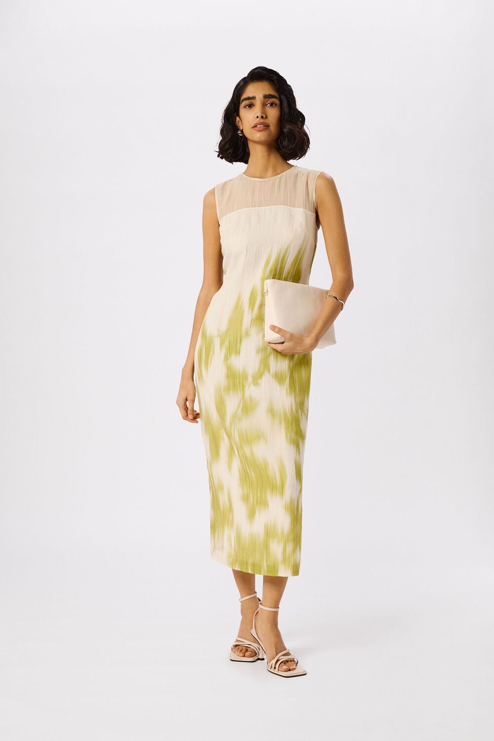 Green Blurred Floral Textured Dress
