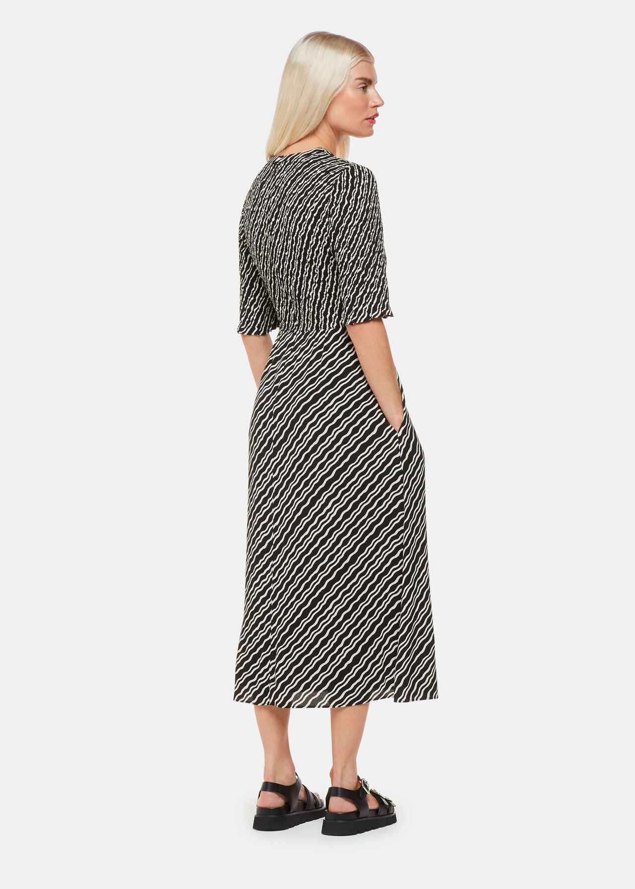 Petite Diagonal Ripple Shirred Dress